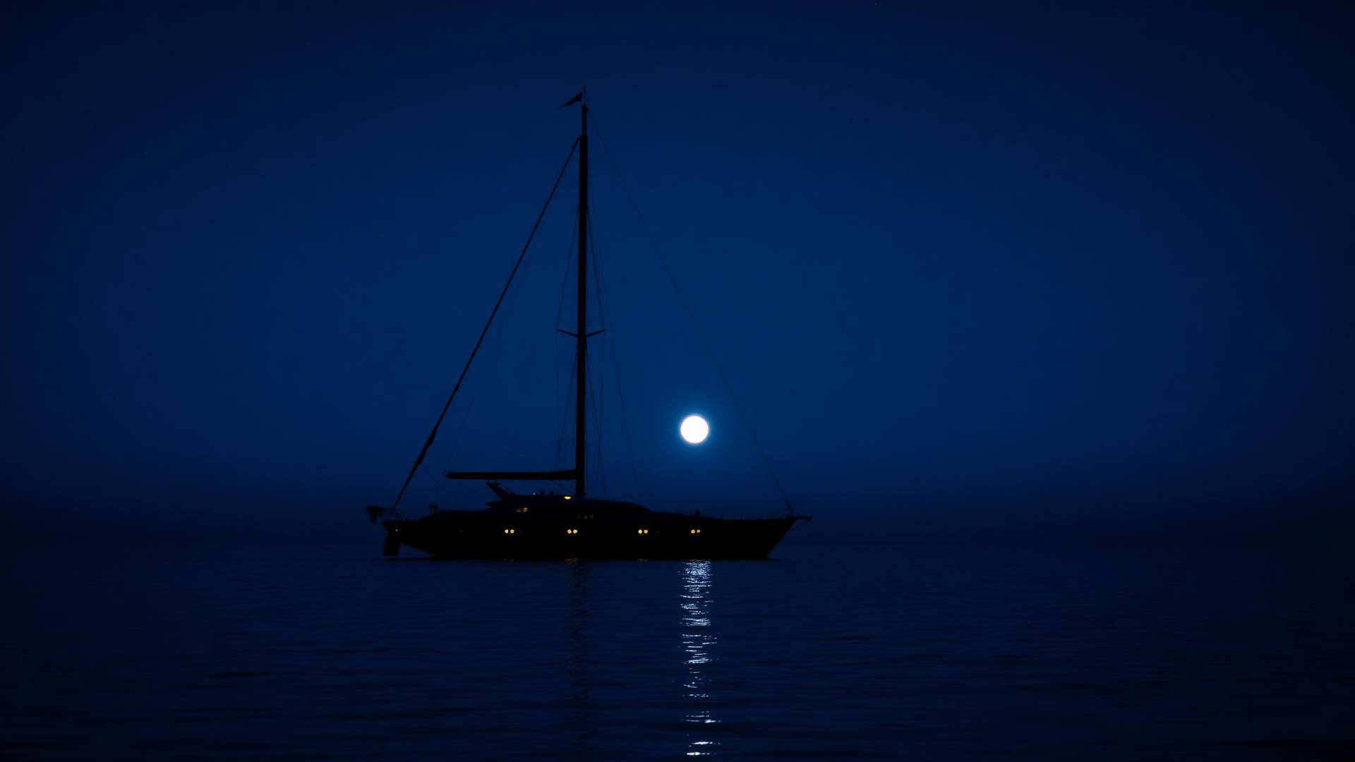 Le Noctilio de nuit sous la lune en Méditerranée