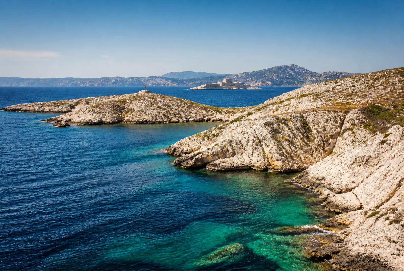 Les îles du Frioul et le château d'If vus depuis la mer