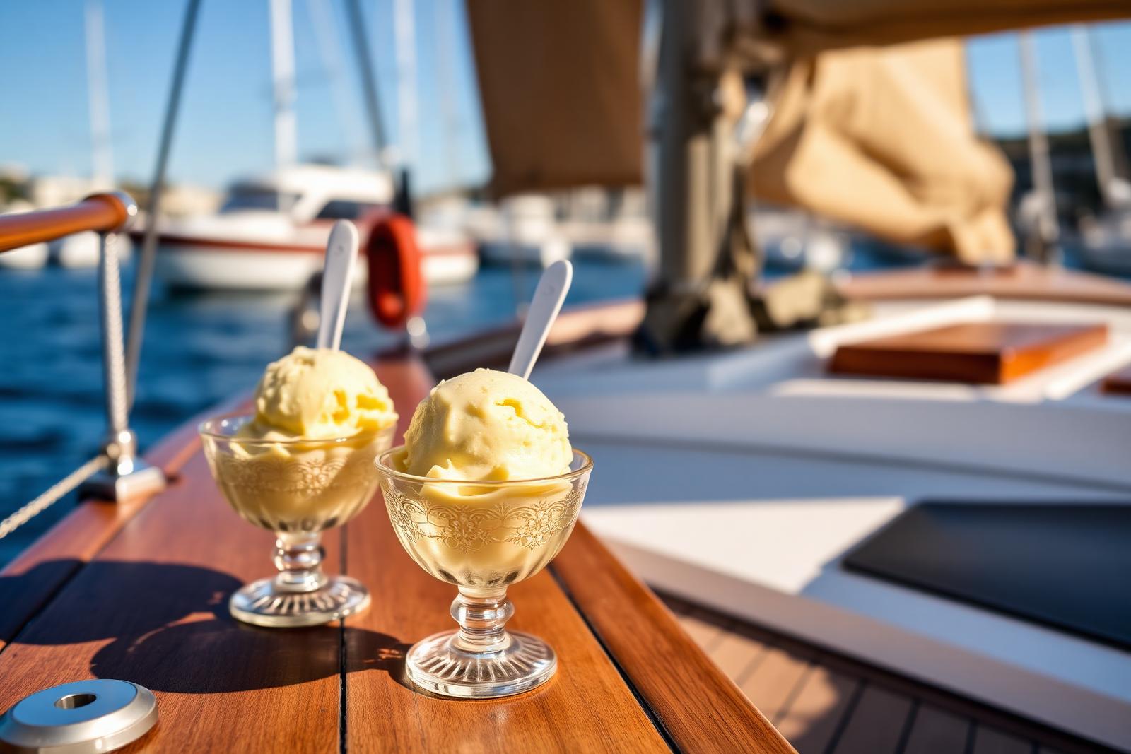 Glaces artisanales Tarantina servies sur le pont du Noctilio